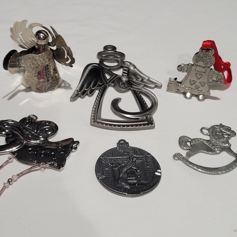Christmas ornaments silver/ pewter color angels lot of 6